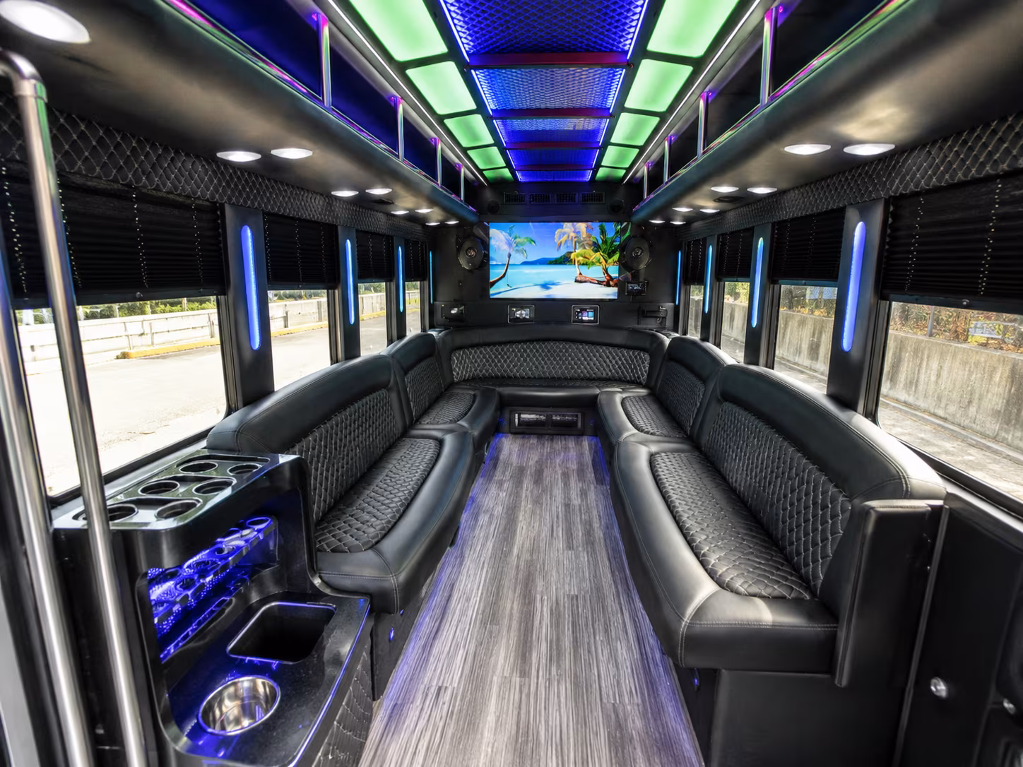 thornton 18 passenger party bus inside